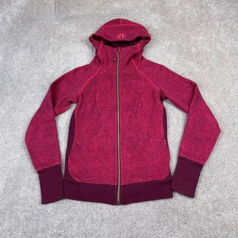Lululemon Hoodie Womens 2 Pink Scuba Full Zip Sweatshirt Thumbholes